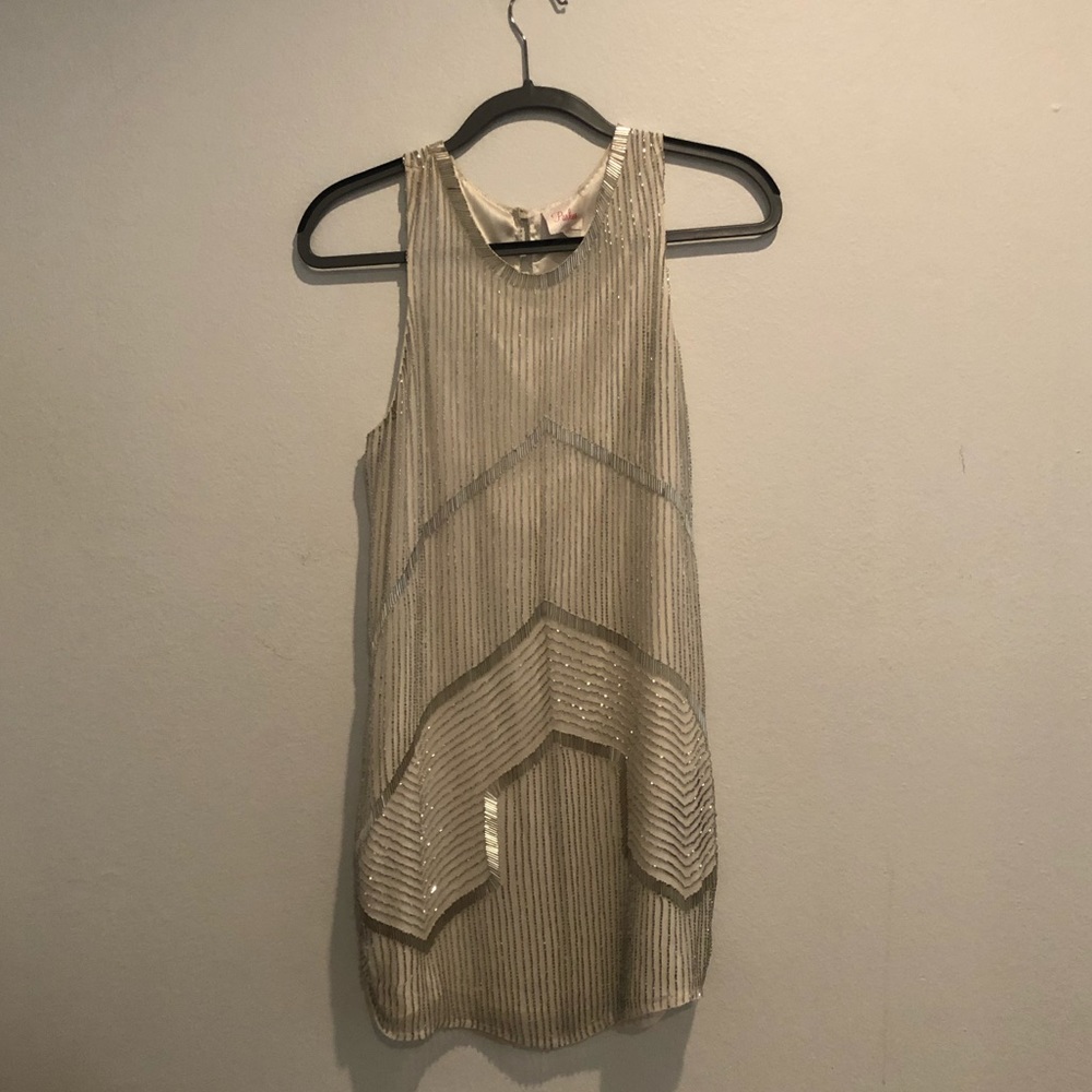Parker White Mini Dress with Silver Sequins